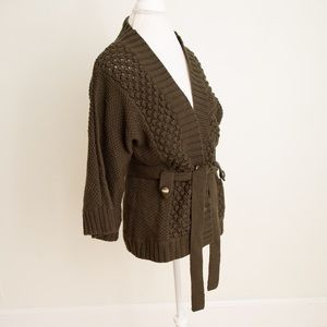 Army Green Chunky Tie Sweater